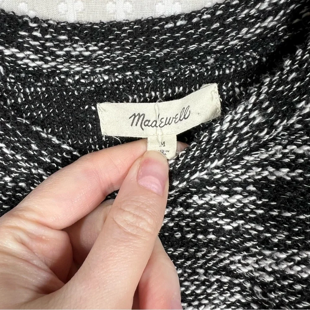 Madewell Black Marbled Button Shoulder Wide Sleeve‎ Sweater